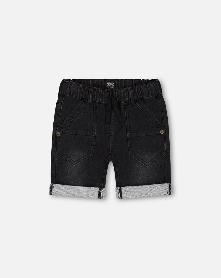 Black stretch denim shorts hotsell