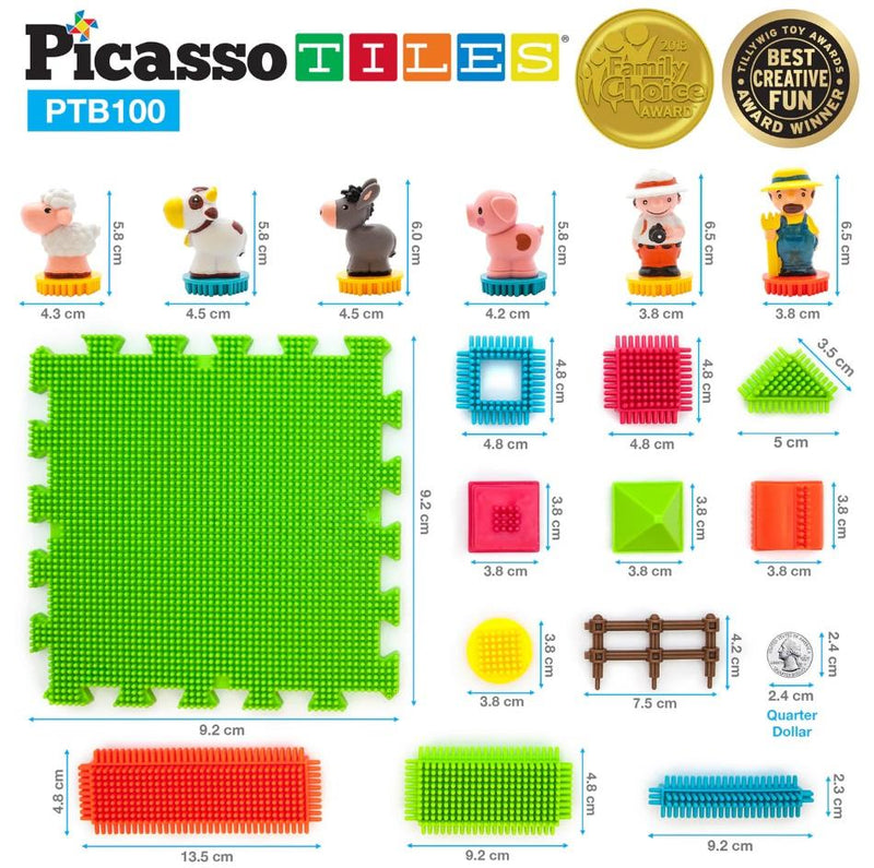 PicassoTiles 100pc Soft Building Blocks Hedgehog Farm Set