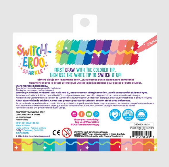 Ooly Switch-Eroo Sparkle Glittery Color Changing Markers - Set of 12
