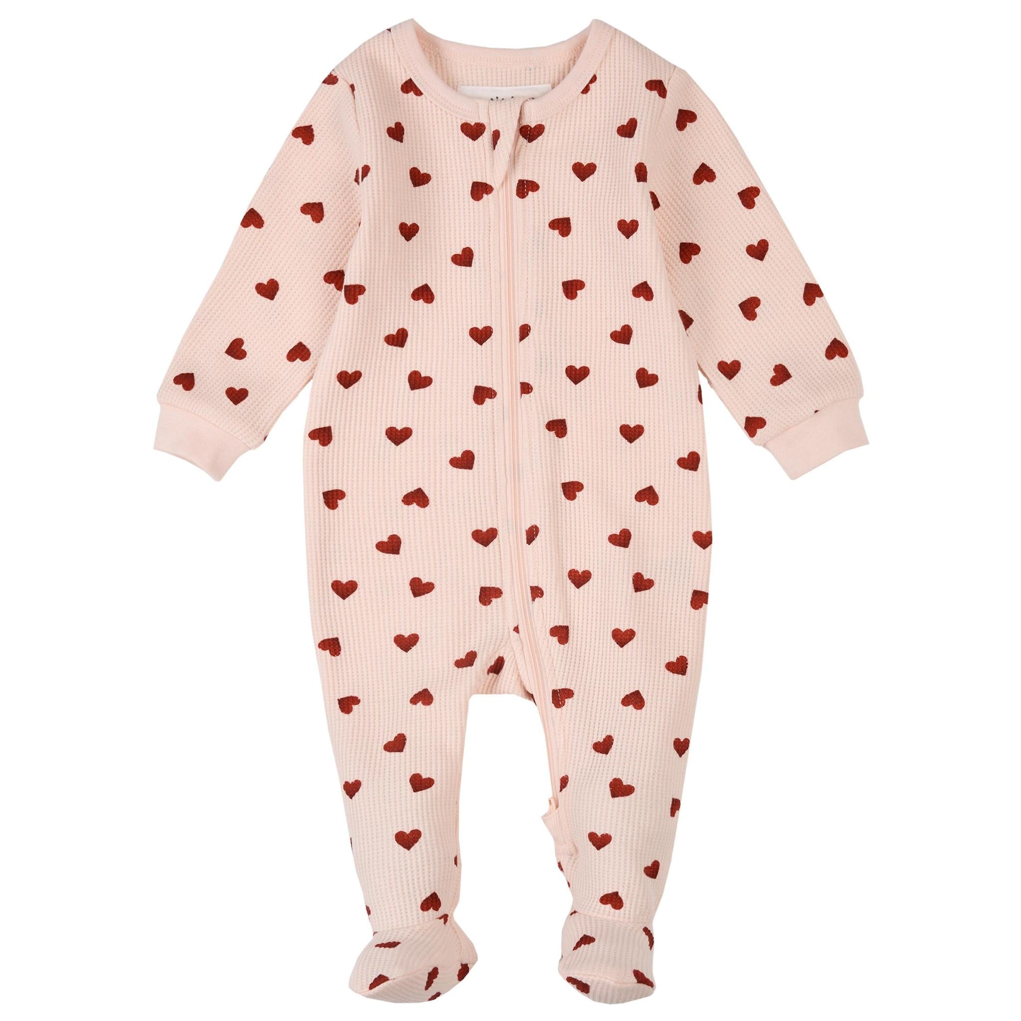 Petit Lem Pink Heart Peony Waffle Sleeper