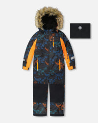 One-Piece Play Snowsuit Robot Dinosaur Print