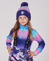 Lined Knit Pompom Hat Purple And Pink
