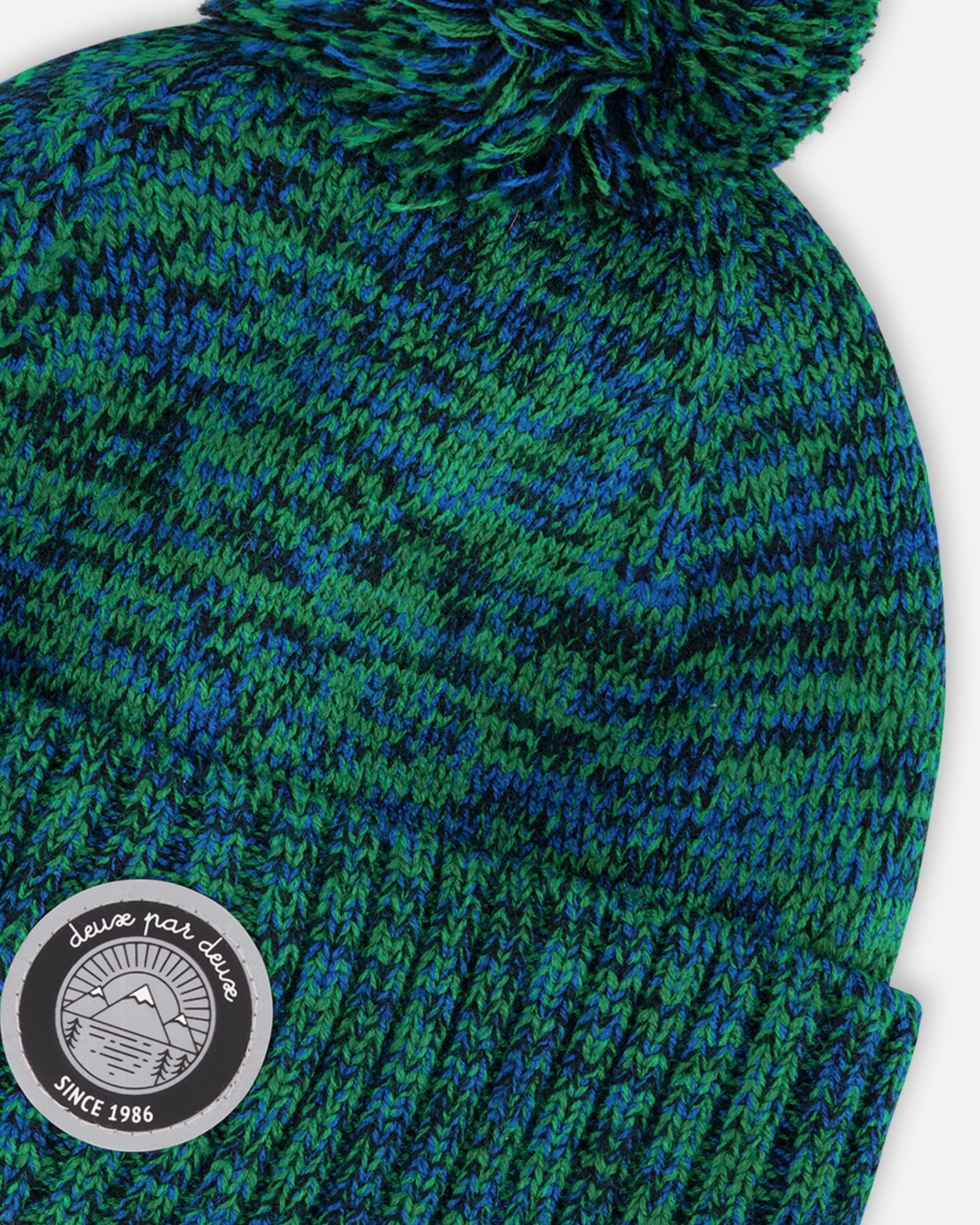 Lined Knit Pompom Hat Green And Blue