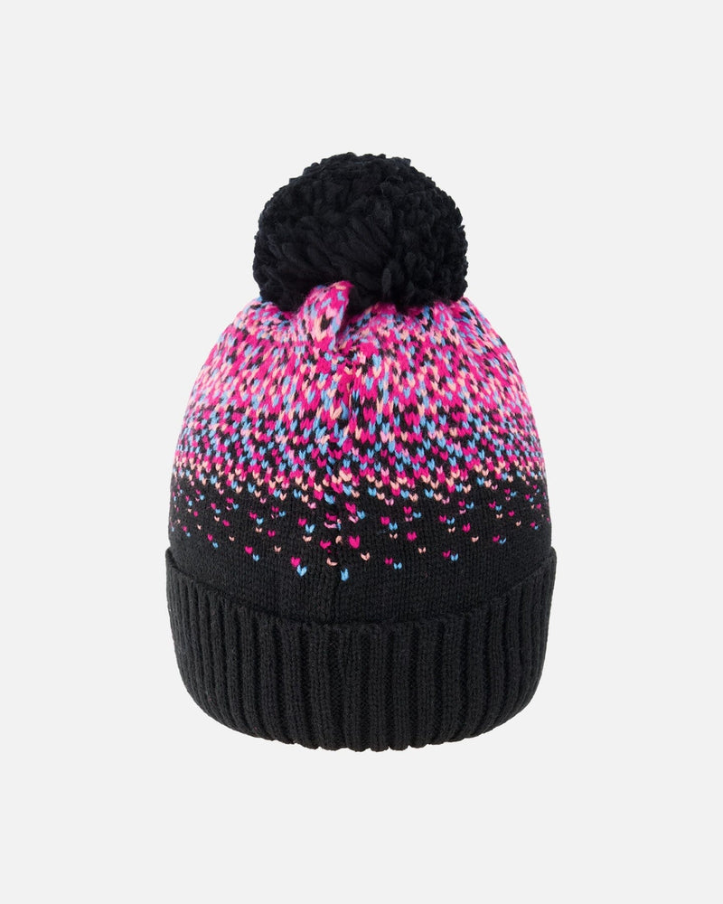 Lined Knit Pompom Hat Black And Pink
