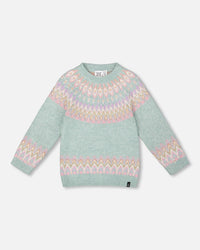 Sweater With Norwegian Jacquard Turquoise Blue