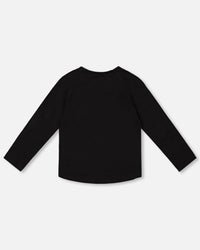 Organic Cotton Long Sleeve T-Shirt Black With Sequin Rainbow