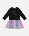 Bi-Material Dress Black With Mesh Skirt