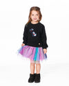 Bi-Material Dress Black With Mesh Skirt