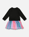 Bi-Material Dress Black With Mesh Skirt