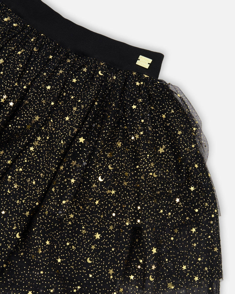 Multi Layer Glittering Mesh Skirt Black