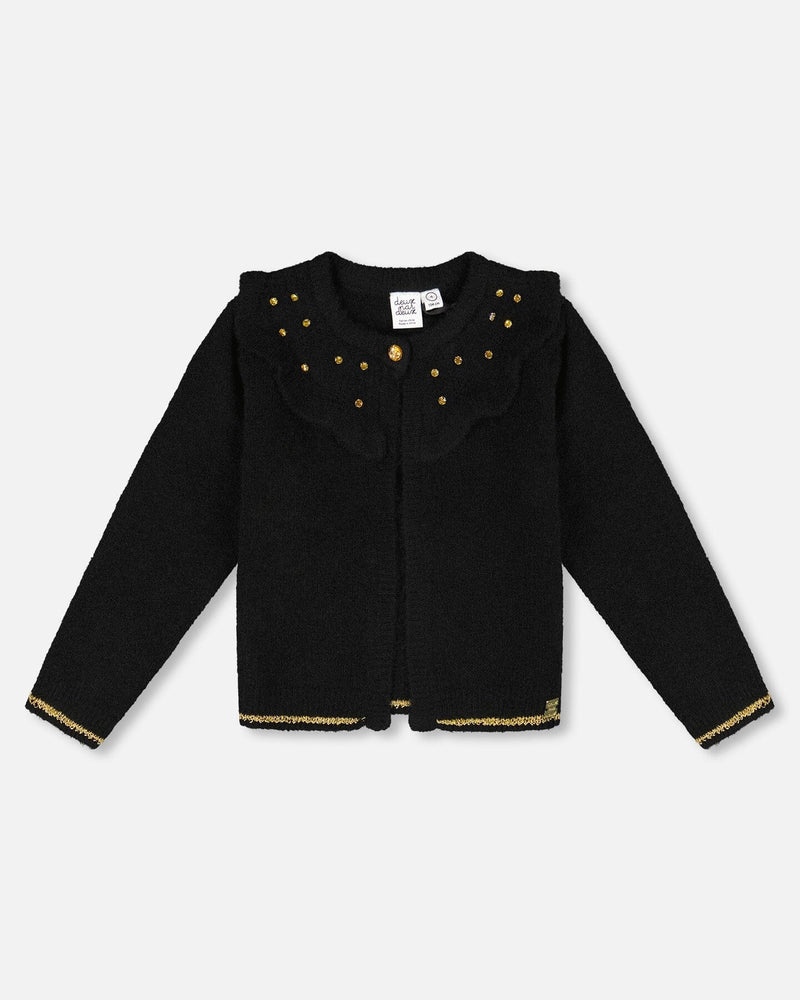 Knitted Cardigan With Rhinestones Black