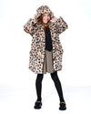 Printed Fake Fur Long Coat Black And Beige Leopard
