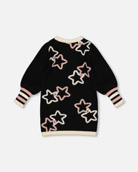 Long Sleeve Knit Dress Black With Stars
