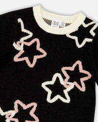 Long Sleeve Knit Dress Black With Stars