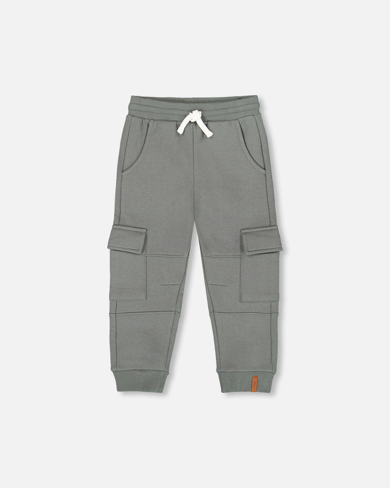 Fleece Sweatpants With Cargo Pockets Gray Green