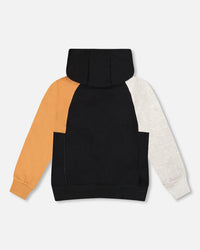 Pullover Hooded Fleece Sweatshirt With Zip Pocket Black