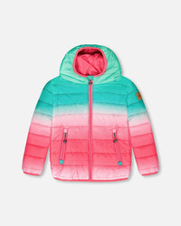 Quilted Mid-Season Jacket Green And Pink Gradient