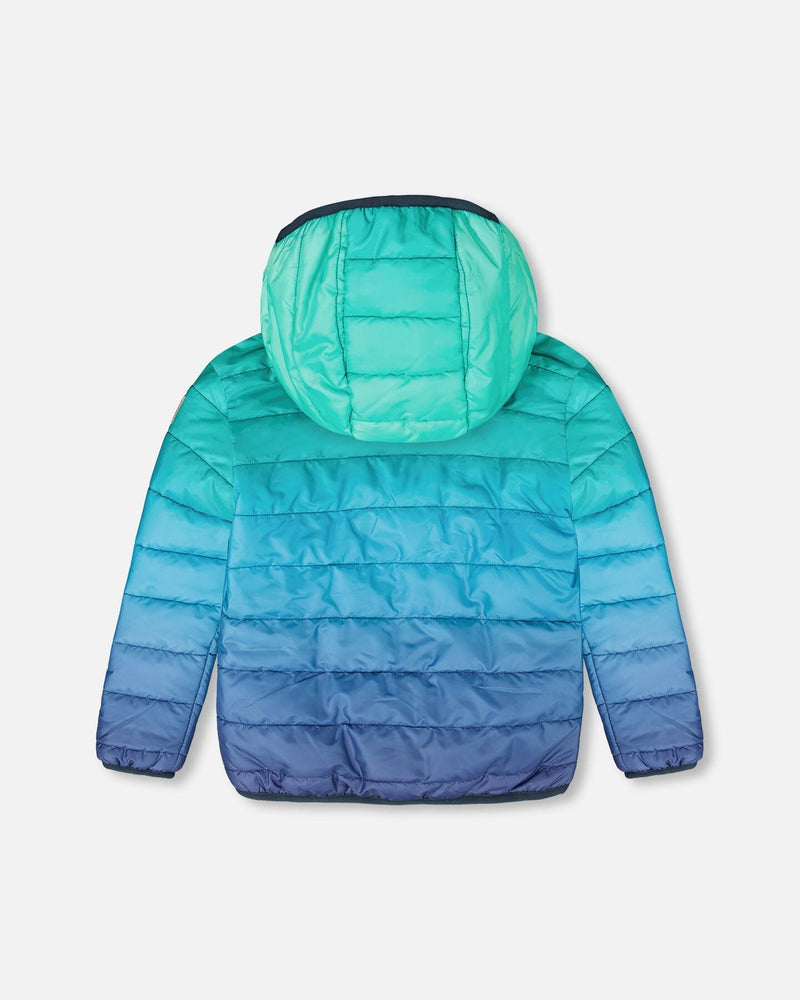 Quilted Mid-Season Jacket Green And Blue Gradient
