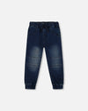 French Terry Jogger Pants Dark Blue Denim
