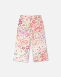 French Terry Pants Pink Printed Flowers