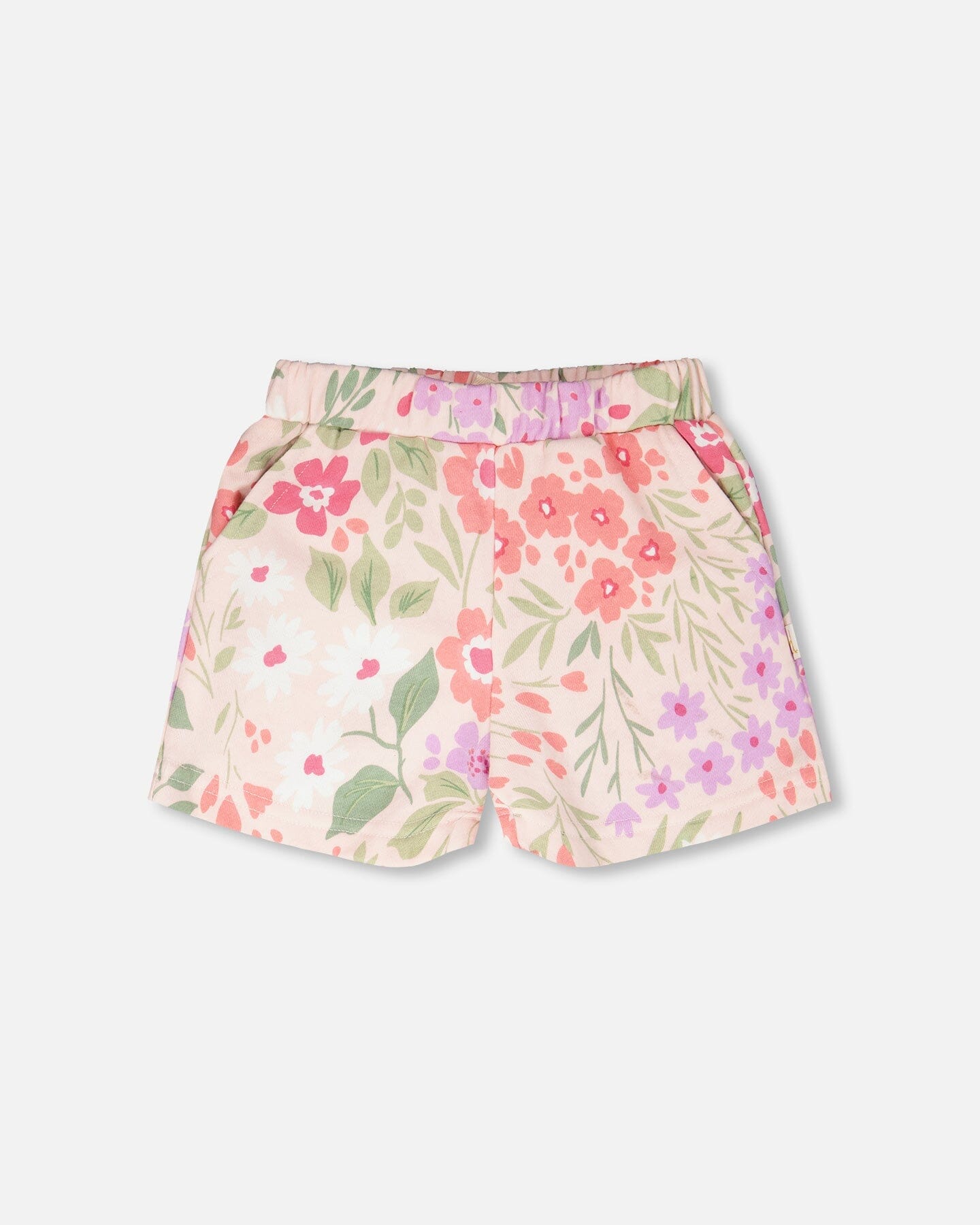 French Terry Shorts Pink Printed Flowers