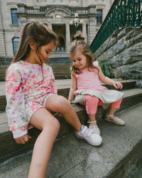 French Terry Shorts Pink Printed Flowers