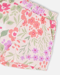 French Terry Shorts Pink Printed Flowers