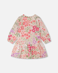 French Terry Dress Pink Printed Flowers