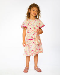 Muslin Dress Off White Printed Flowers