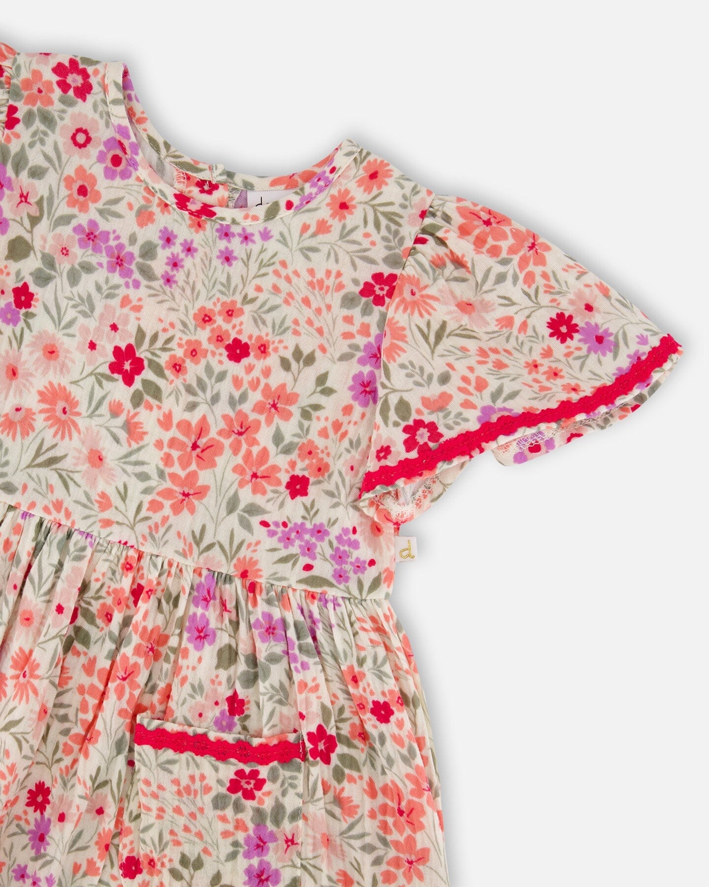 Muslin Dress Off White Printed Flowers