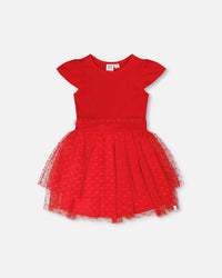 Bi-Material Dress Red