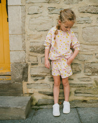 French Terry Shorts Pink Printed Daisies