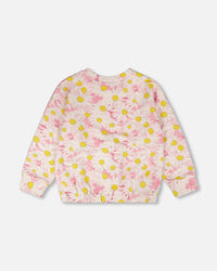 French Terry Sweatshirt Pink Printed Daisies