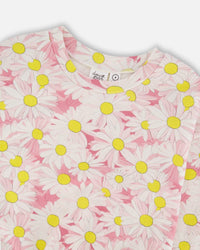 French Terry Sweatshirt Pink Printed Daisies