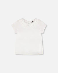 T-Shirt With Crochet Peter Pan Collar White