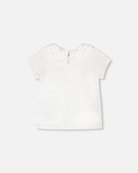 T-Shirt With Crochet Peter Pan Collar White