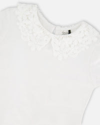 T-Shirt With Crochet Peter Pan Collar White