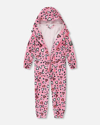 Pink rain jumpsuit with color-changing hearts print