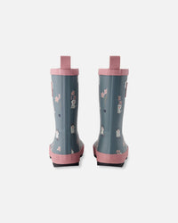 Rain Boots In Natural Rubber Green Cat Print