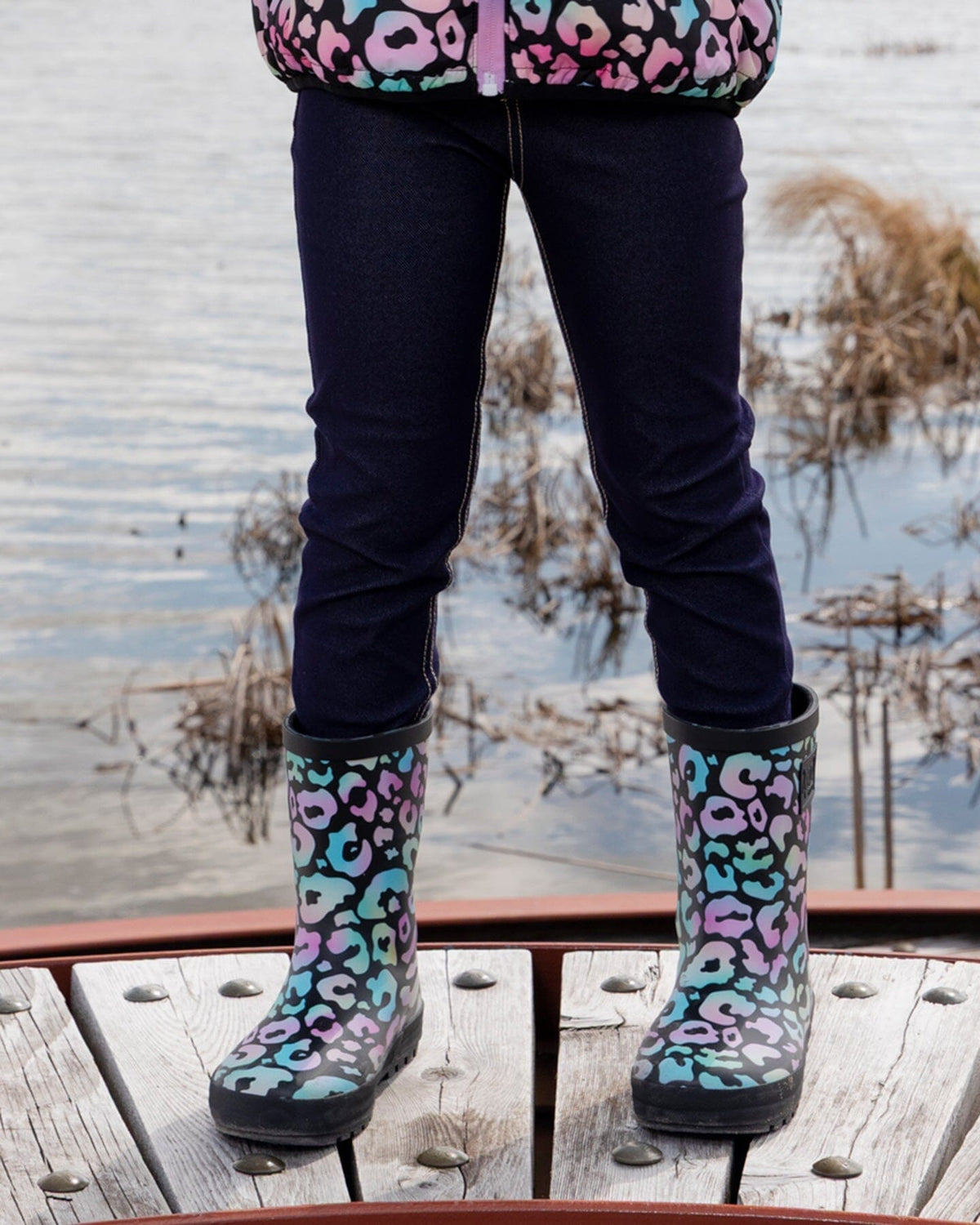 Rain Boots In Natural Rubber Black Animal Print