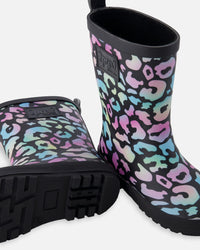 Rain Boots In Natural Rubber Black Animal Print