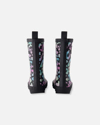 Rain Boots In Natural Rubber Black Animal Print