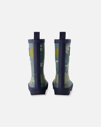 Rain Boots In Natural Rubber Green Dinosaur Print