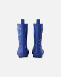 Rain Boots In Natural Rubber Blue Smiley Print