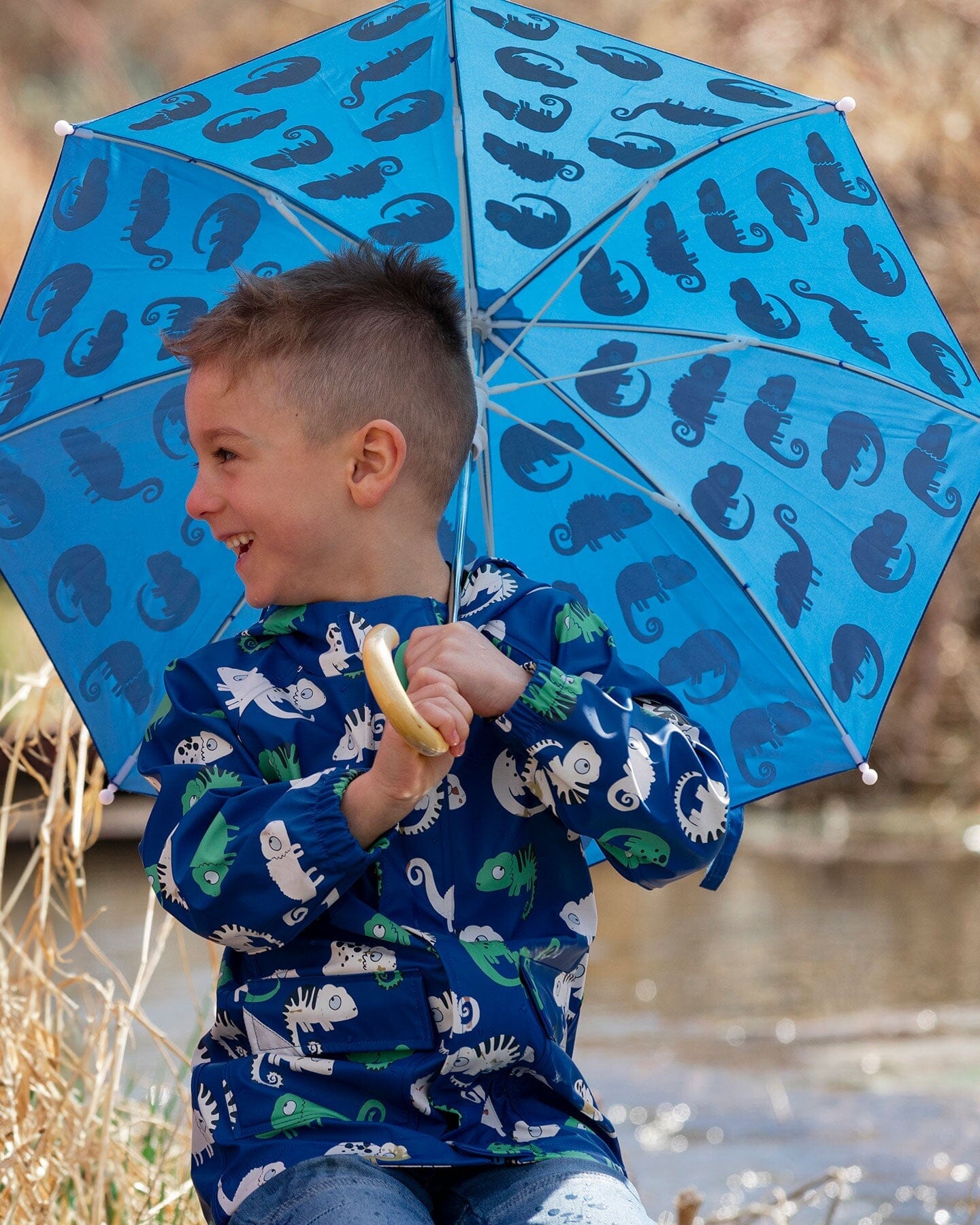 Color-Changing Umbrella Blue Chameleon Print