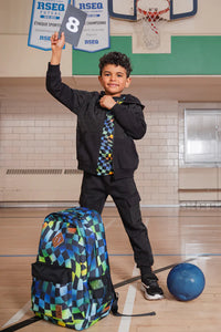 Deux Par Deux Blue Checkered Backpack