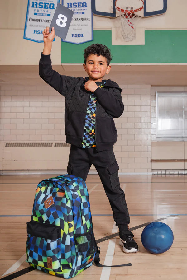 Deux Par Deux Blue Checkered Backpack