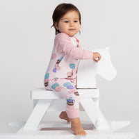 Silkberry Bamboo Long Sleeve Romper w/Kangaroo Pocket (Macaron Party Print)