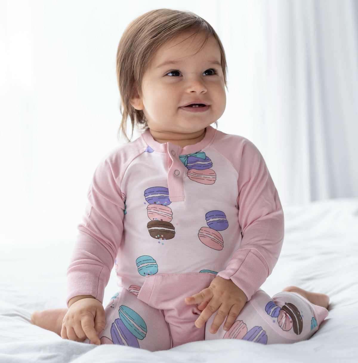Silkberry Bamboo Long Sleeve Romper w/Kangaroo Pocket (Macaron Party Print)