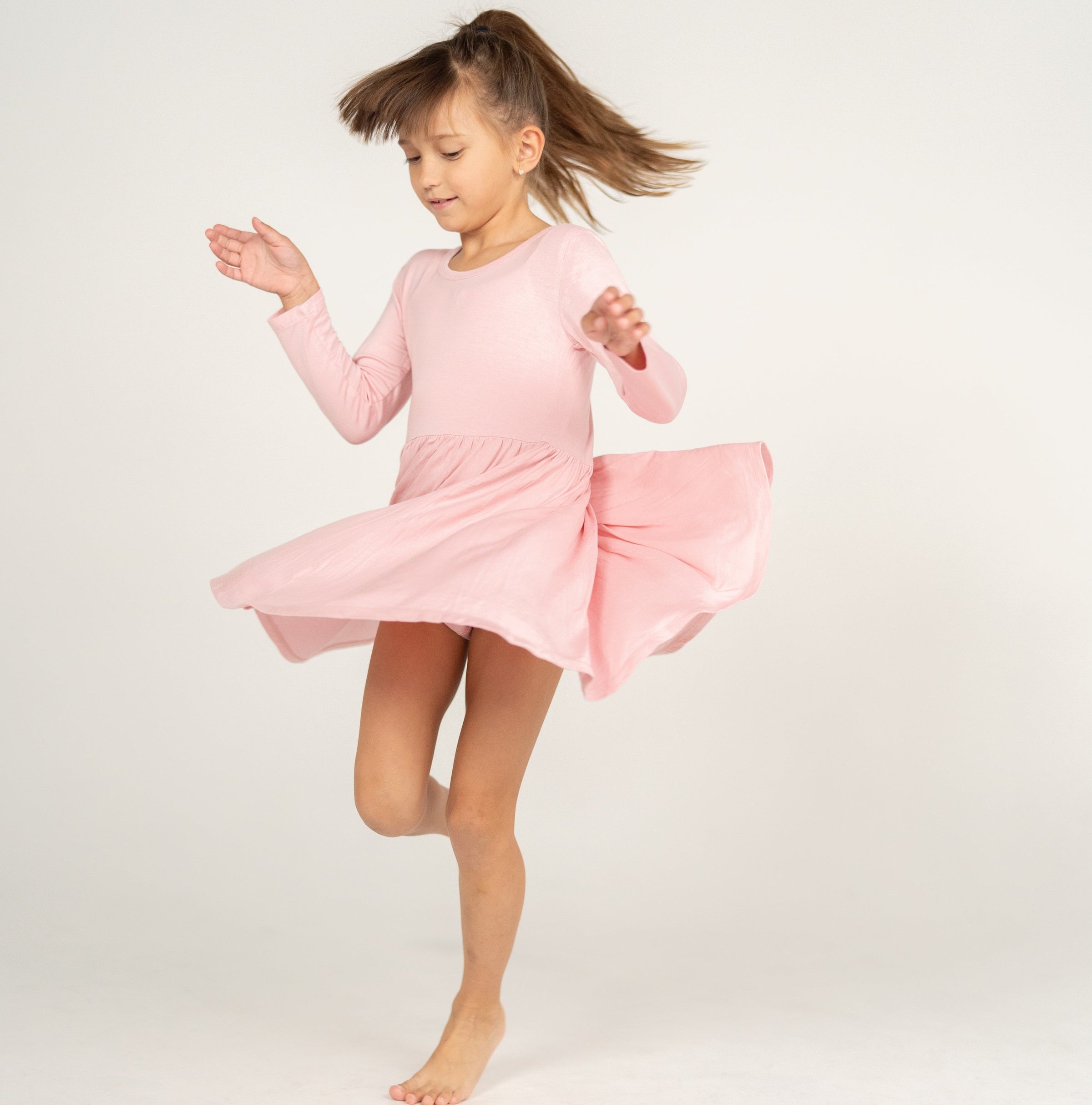 Silkberry Bamboo Jersey Long Sleeve Twirl Dress w/ Bloomer (Coral Blush)
